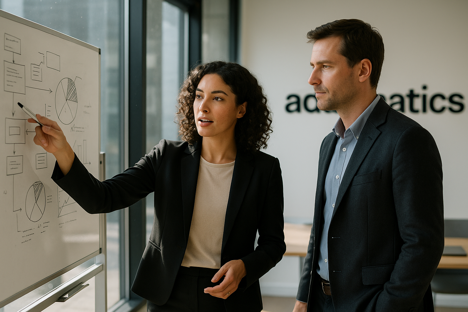 image of two co-workers collaborating and sharing ideas